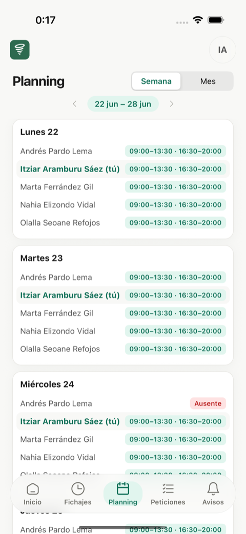 App TurnoMade — Planning del equipo
